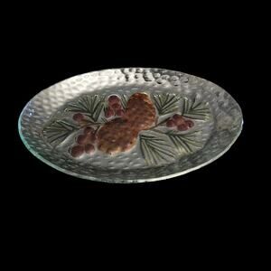 Vintage Glass Pinecone Platter Oval Pressed Glass Berry Dish